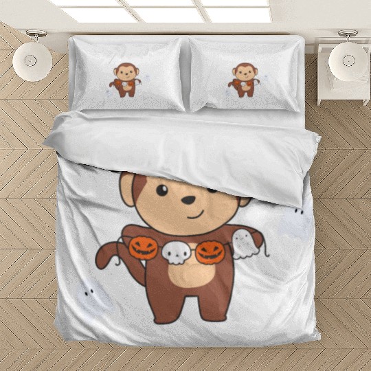 Monkey Happy Halloween Pumpkin Bat Costume Bedding Sets