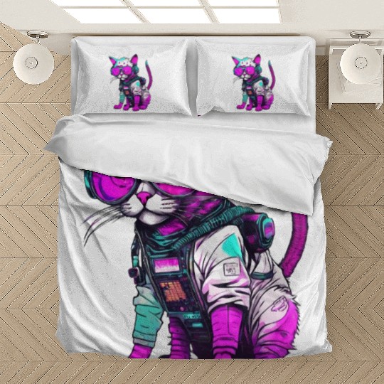 Punk Space Cat with Neon Goggles Bedding Sets
