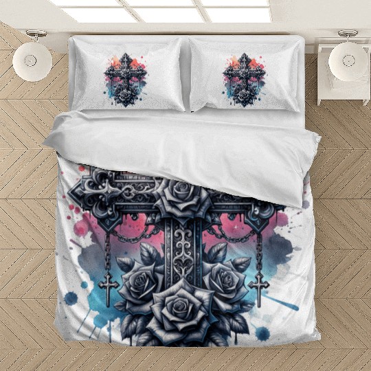 Gothic Collection - Crosses Roses Pastel B/ground Bedding Sets