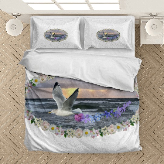 sea beach sunset seagull kitsch flashy magic Bedding Sets
