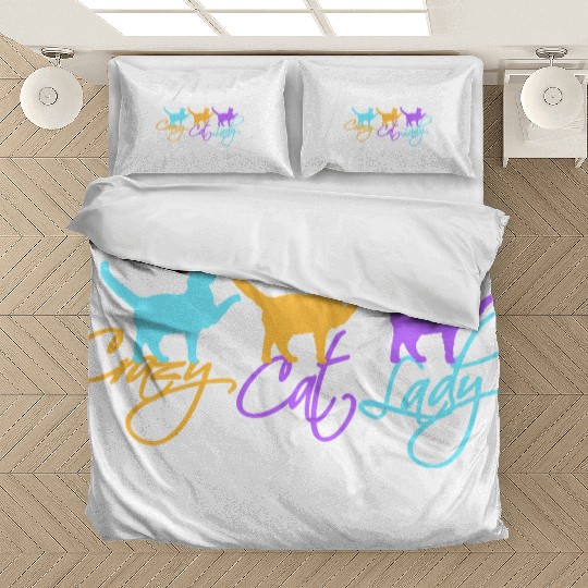 Crazy Cat Lady Text Love Saying Quote Weird Woman Bedding Sets