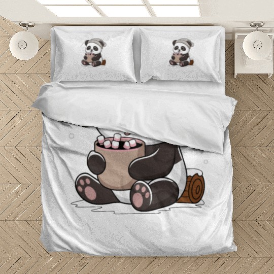 Panda's Love For Hot Chocolate Winter Vibes Bedding Sets