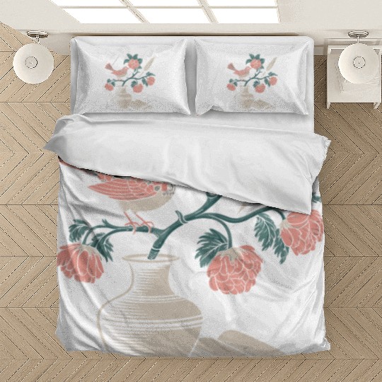 Cottagecore Bird and Floral Vase Art Bedding Sets