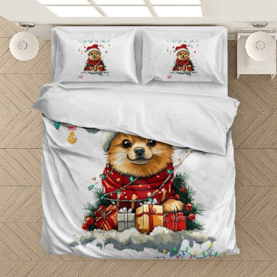 Pomeranian Christmas Tree Decorations Dog Lover Bedding Sets