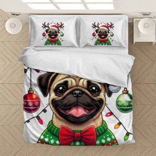 Cute Dog Wearing Santa Hat with Joyful Christmas Bedding Sets