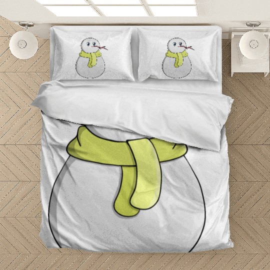Snowman wearing a yellow scarf Bedding Sets