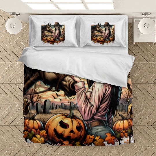 Haunting Cowgirl and Horse in Halloween Graveyard Bedding Sets