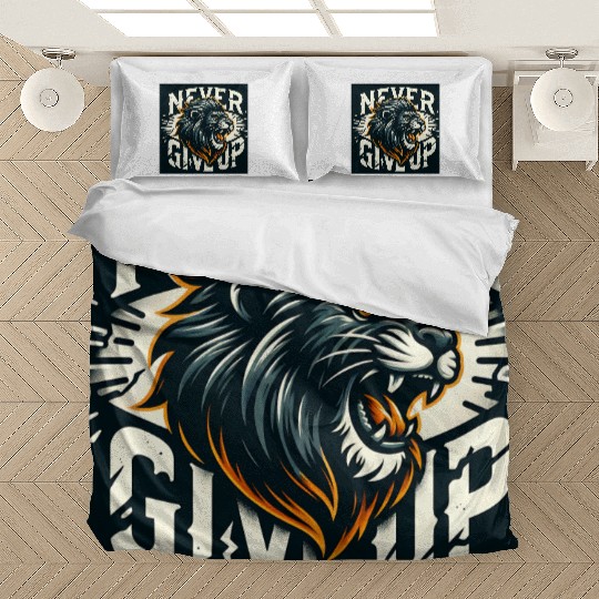 Never Give Up Motivational Roaring Lion Bedding Sets