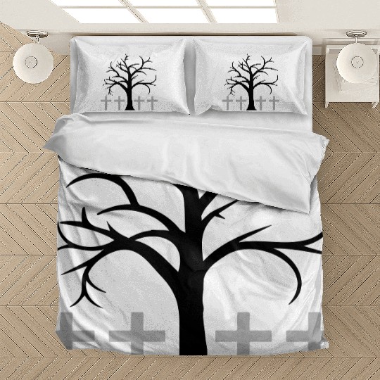 Tree Bald Winter Autumn Crosses Halloween Cemetery Bedding Sets