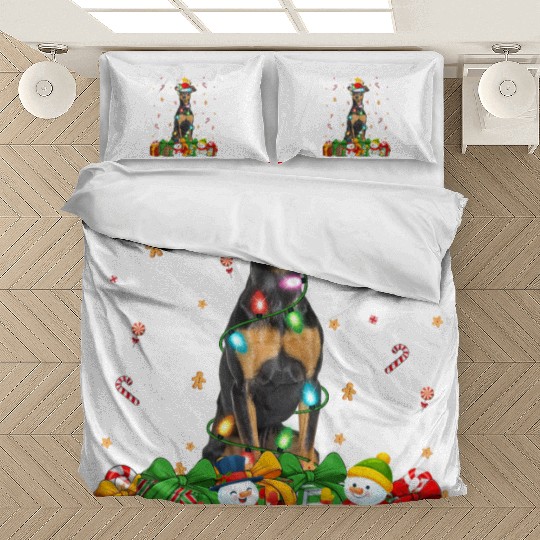 Miniature Pinscher Dog Christmas Lights Bedding Sets
