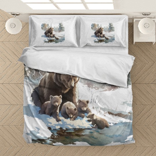 Retro 399 Grizzly Bears Wilderness Scene 90s Bedding Sets