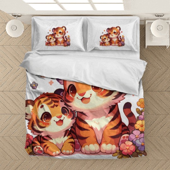 Adorable Tiger Cubs Surrounded By Flowers Bedding Sets