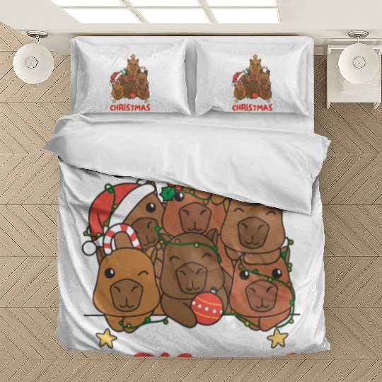 Capybara Christmas Tree Merry Christmas Bedding Sets