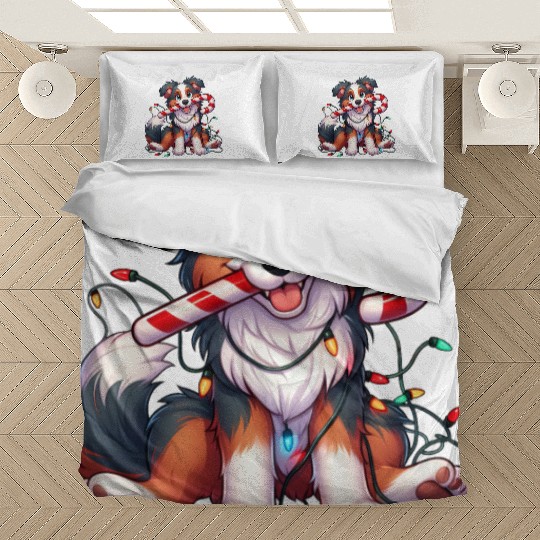 Christmas Dog Australian Shepard Lights Bedding Sets