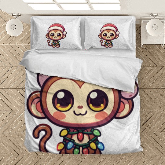 Christmas Hat Christmas Fairy Lights Monkey Bedding Sets