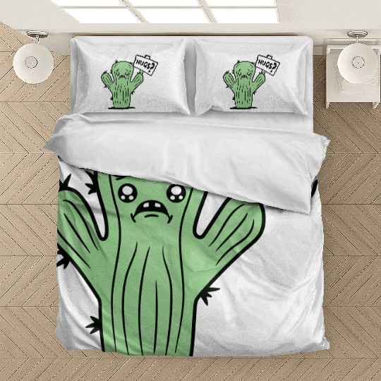 Funny Cactus Sad Face Hugs Sign Lonely Cry Comic Bedding Sets