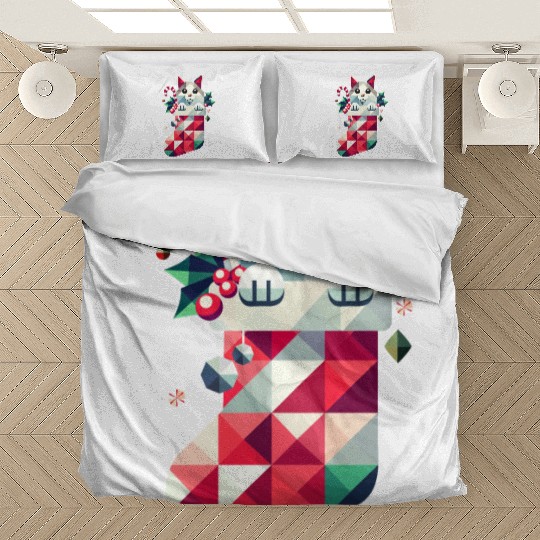 cute cat in a colorful Christmas stocking Bedding Sets