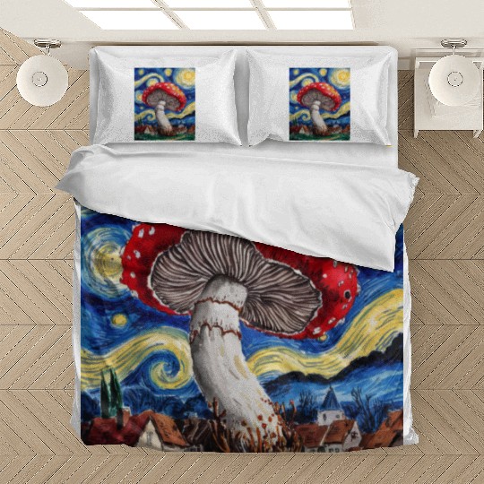 Starry Night Mushroom: Surreal Watercolor Dreamsca Bedding Sets