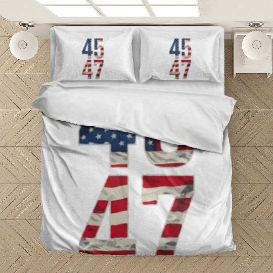 45 and 47 American Flag Reflection Trump 2024 Bedding Sets