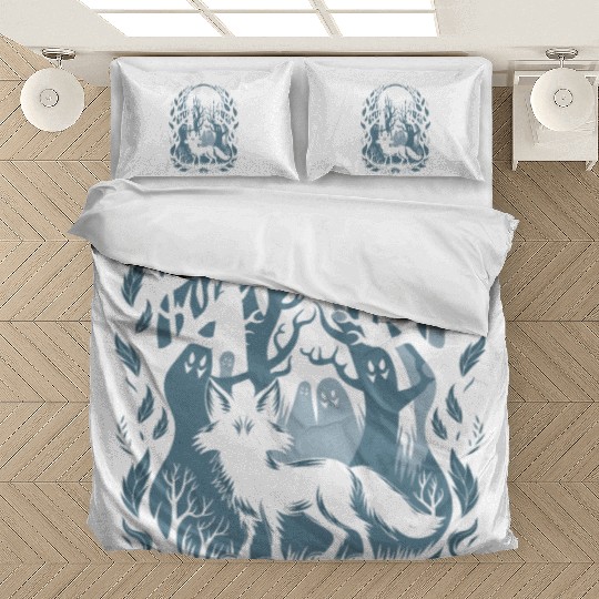 Dark Cottagecore Forest with Fox and Ghosts Bedding Sets