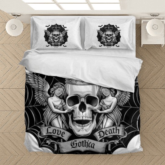 Gothic Tattooed Woman with Artwork and Roses Bedding Sets