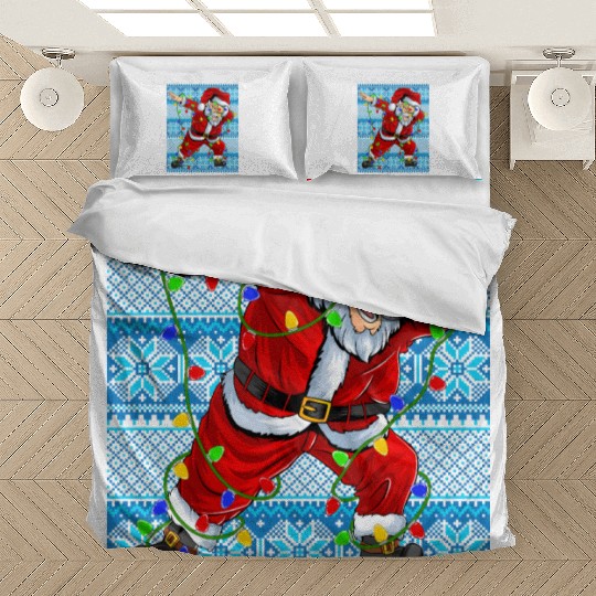 Dabbing Santa Christmas Tree Lights Bedding Sets