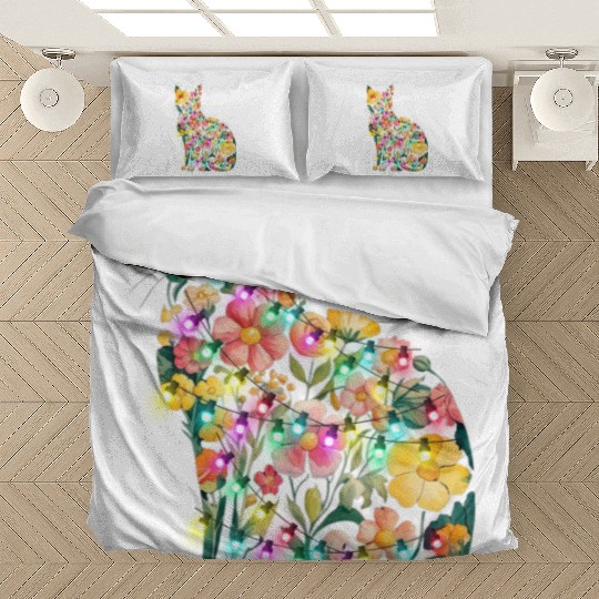 Floral Cat Silhouette nature santa christmas light Bedding Sets