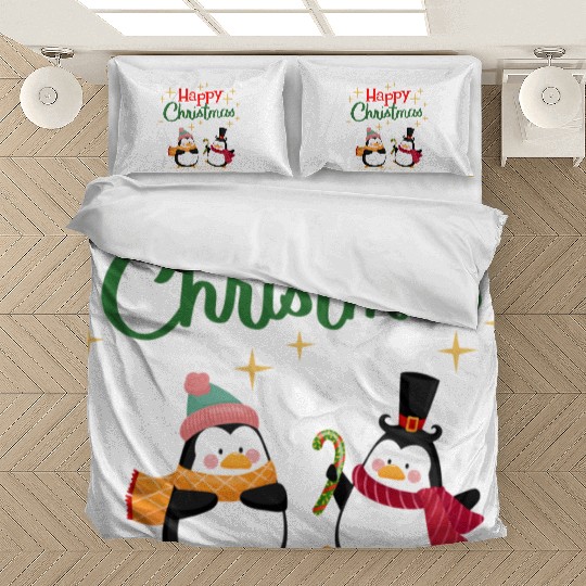 Cute cartoon penguins celebrating Christmas Bedding Sets