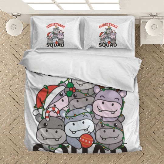 Hippo Christmas Tree Christmas Squad Hippos Bedding Sets
