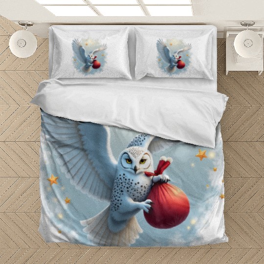 Snowy Owl Carrying Christmas Gift Bag Bedding Sets