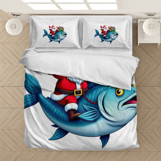 Santa on Bass Merry Fishmas Fishing Christmas Bedding Sets