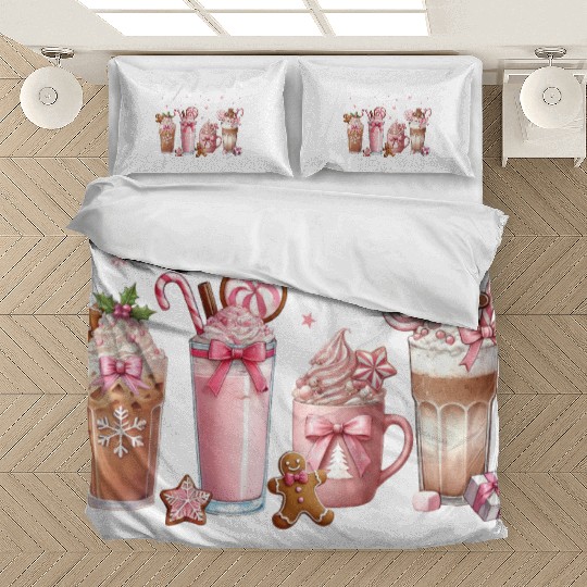 Christmas Pink Coffee, Merry Christmas Bedding Sets