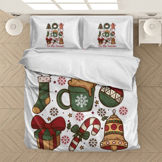 Tis the Season Retro Coquette Cute Christmas Bedding Sets
