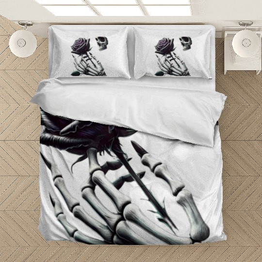 Skeleton Hand Holding a Poisonous Rose Bedding Sets