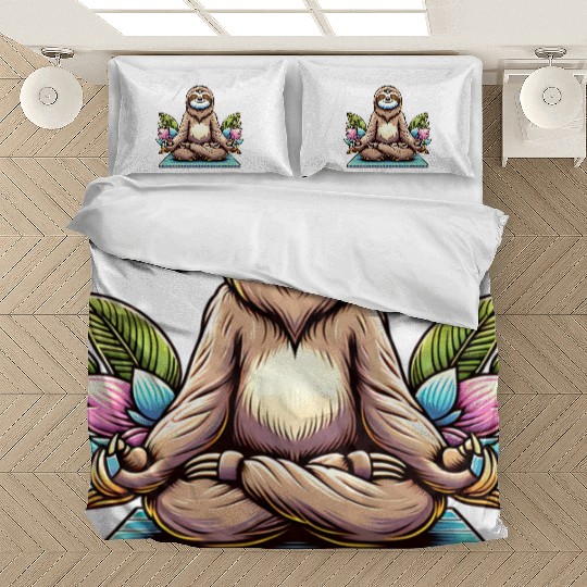 Meditative Sloth with Lotus Flowers Tranquility Bedding Sets