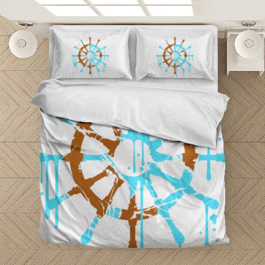 Ship Steering Wheel Sailing Graffiti Spray Drops Bedding Sets
