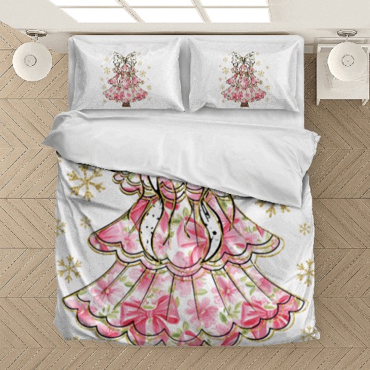 Preppy Pink Coquette Bow Xmas Tree Bedding Sets