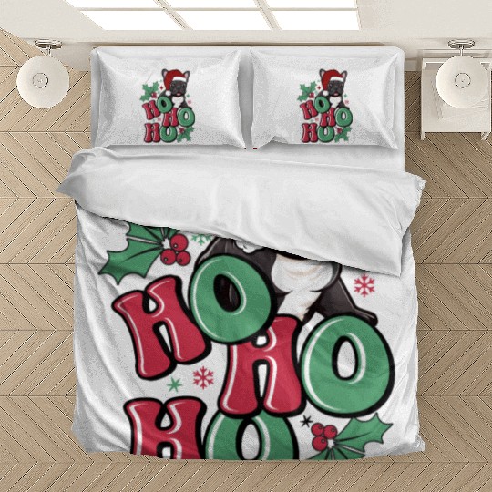 HO HO HO French Bulldog Holly Leaf Funny Bedding Sets