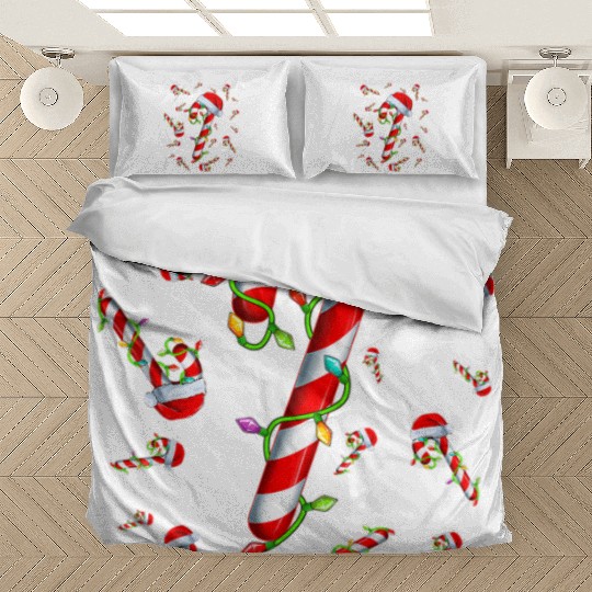 Candy Cane Merry and Bright Red and White Candy Bedding Sets