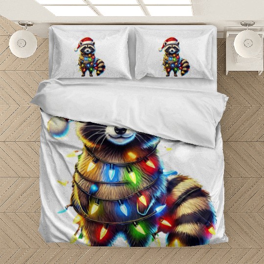 Festive Raccoon with Christmas Lights Bedding Sets