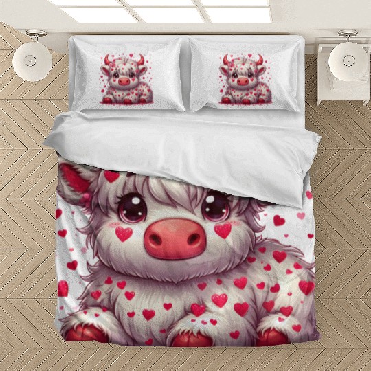 Cute cartoon valentines highland cow Bedding Sets