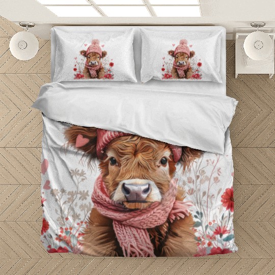 Cute Highland Cow Valentines Day Bedding Sets