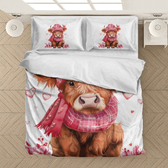 Cute Highland Cow Valentines Day Bedding Sets