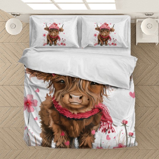 Cute Highland Cow Valentines Day Bedding Sets