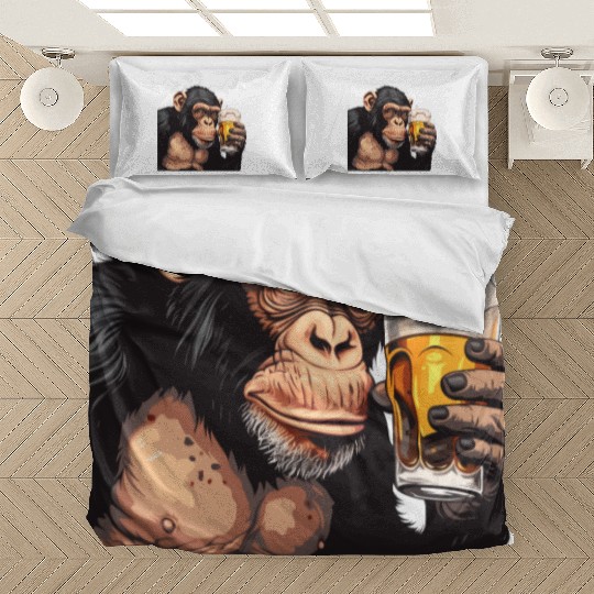 Cute Chimpanzee Drinking Beer 2 Bedding Sets