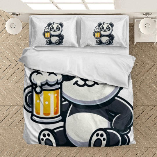 Cute Panda Drinking Beer Bedding Sets