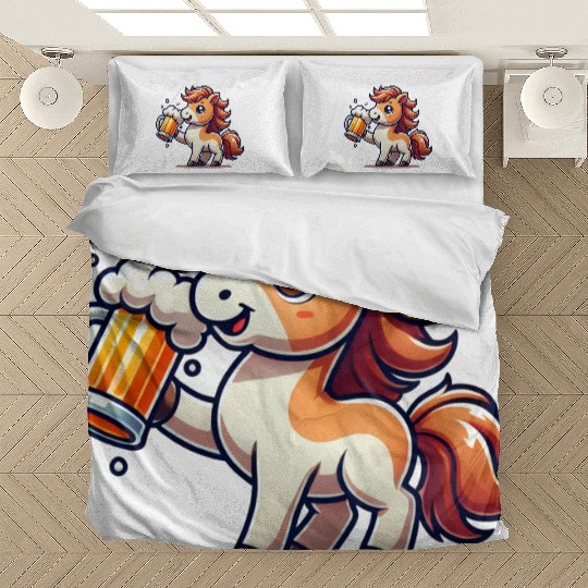 Cute Pony Drinking Beer 3 Bedding Sets