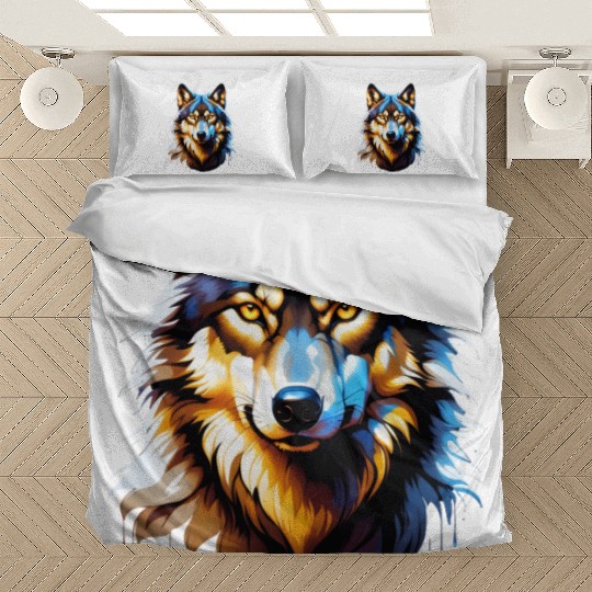 Isolated Lone Wolf Head Ink Design Bedding Sets