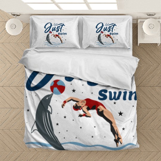 Just Swim - Cute Dolphins With Swimmer Bedding Sets