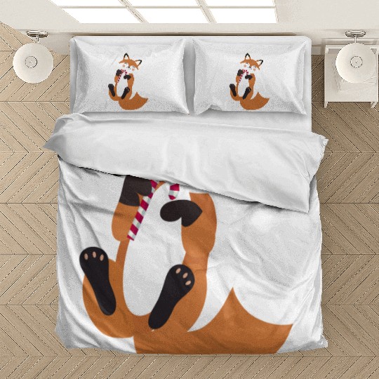 Playful fox with candy cane for Christmas Bedding Sets